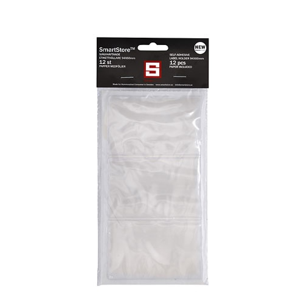Självhäftande fickor för etiketter, 12 st, SMARTSTORE, 9,4 x 6 cm, Klar / vit i gruppen Förvaring / Magneter och självhäftande / Skyltar och etiketter hos SmartaSaker.se (42507)