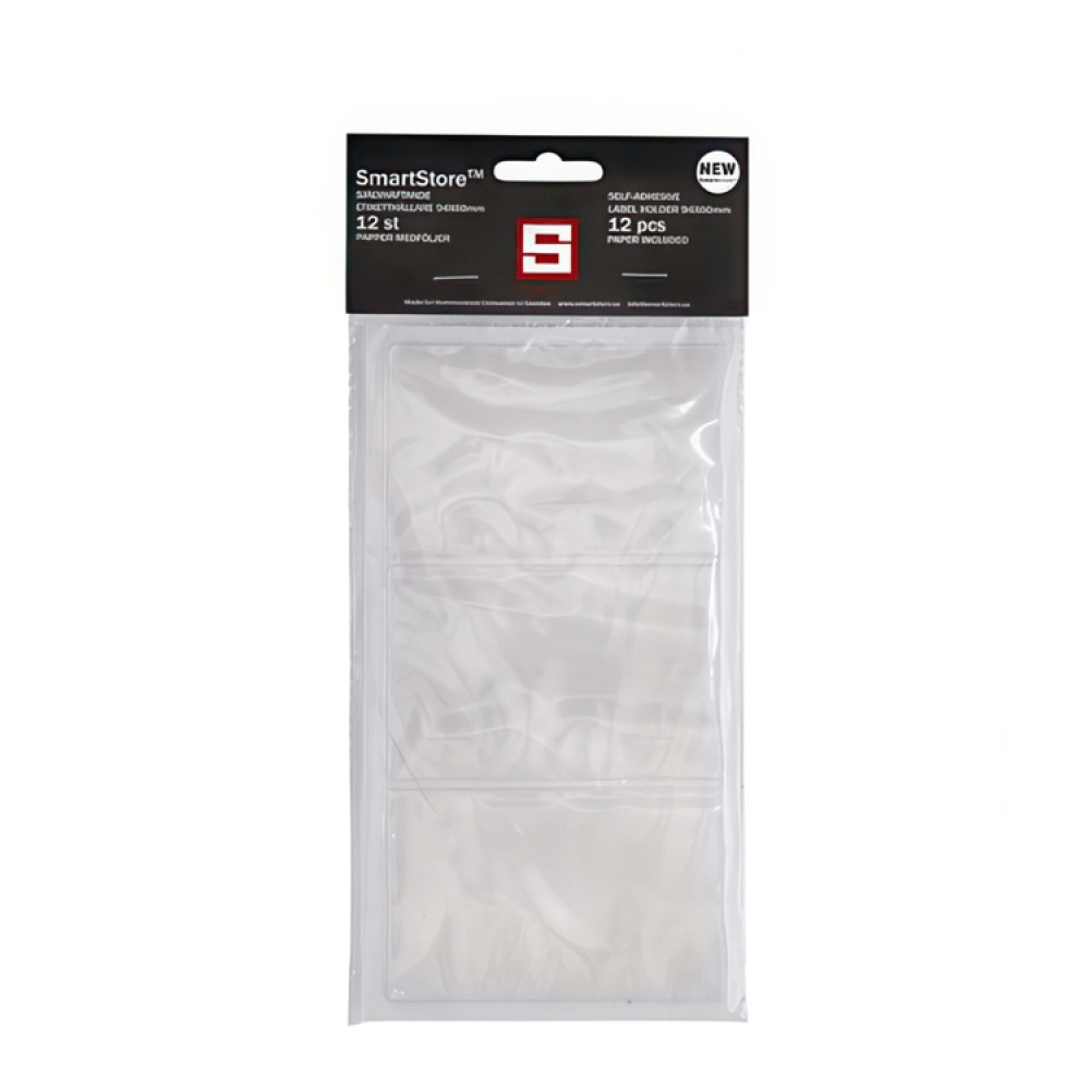 Självhäftande fickor för etiketter, 12 st, SMARTSTORE, 9,4 x 6 cm, Klar / vit i gruppen Förvaring / Magneter och självhäftande / Skyltar och etiketter hos SmartaSaker.se (42507)