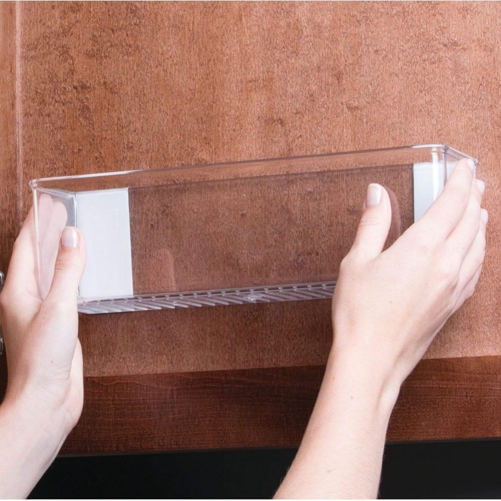 Självhäftande Förvaring, Avlång, OBLONG RPET AFFIXX BIN, 28 x 7,5 x H 8,5 cm, Transparent i gruppen Förvaring / Förvaringslådor / Småförvaring / Hyllor hos SmartaSaker.se (42510)