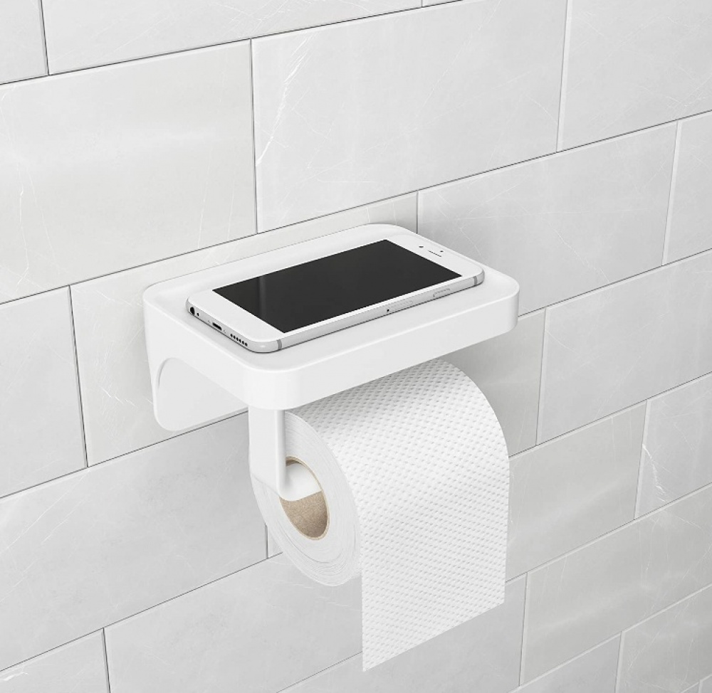 Självhäftande hållare för toalettpapper, med hylla, UMBRA FLEX, Vit i gruppen Förvaring / Badrumsförvaring hos SmartaSaker.se (42516)