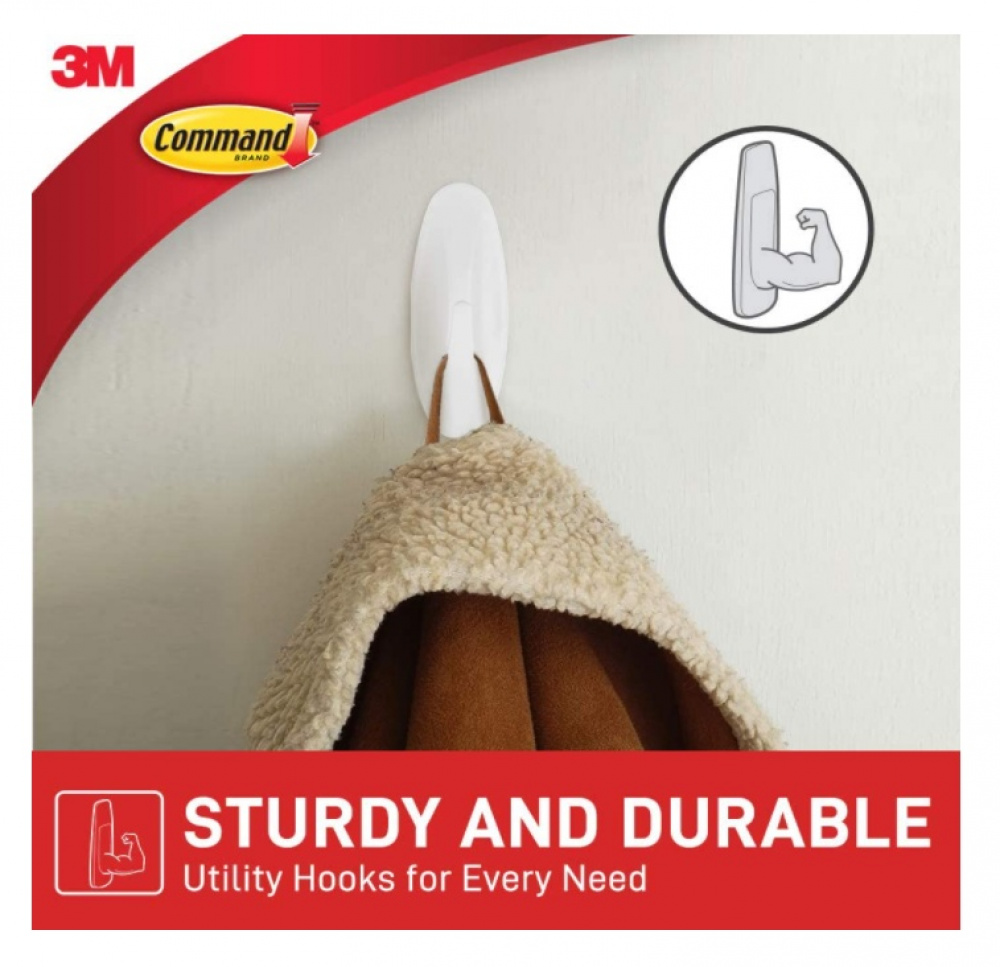 Självhäftande krokar, Avtagbara, 2 st, COMMAND MEDIUM, 2,9 x H 7,9 cm, Vit i gruppen Förvaring / Magneter och självhäftande / Självhäftande krokar hos SmartaSaker.se (42526)