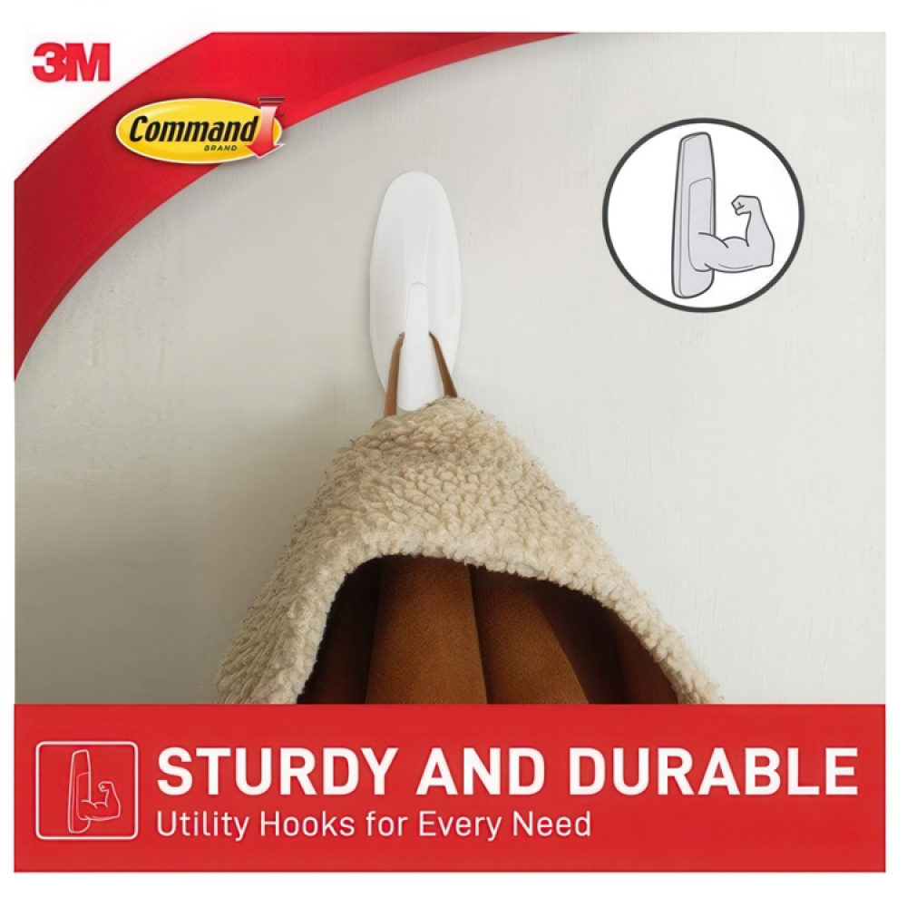 Självhäftande krokar, Avtagbara, 2 st, COMMAND MEDIUM, 2,9 x H 7,9 cm, Vit i gruppen Förvaring / Magneter och självhäftande / Självhäftande krokar hos SmartaSaker.se (42526)