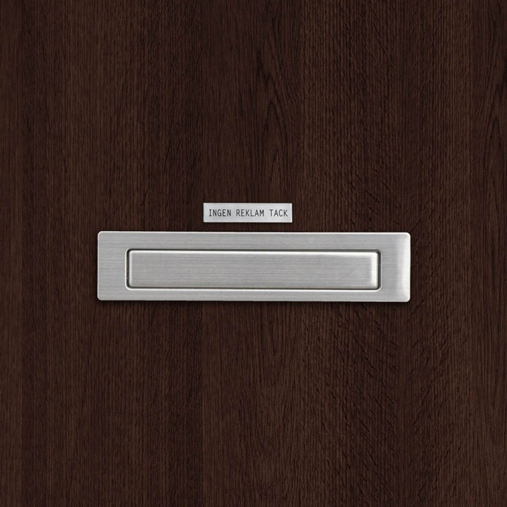 Självhäftande skylt i Rostfritt stål, INGEN REKLAM TACK, 9 x H 1,7 cm i gruppen Förvaring / Magneter och självhäftande / Skyltar och etiketter hos SmartaSaker.se (42534)