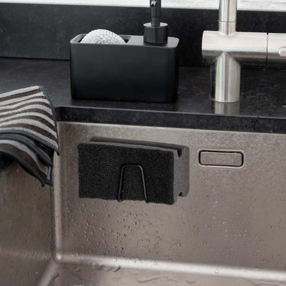 Självhäftande svamphållare i metall, UNIVERSAL HOOK, 5 x 5 cm, Svart i gruppen Förvaring / Badrumsförvaring hos SmartaSaker.se (42536)