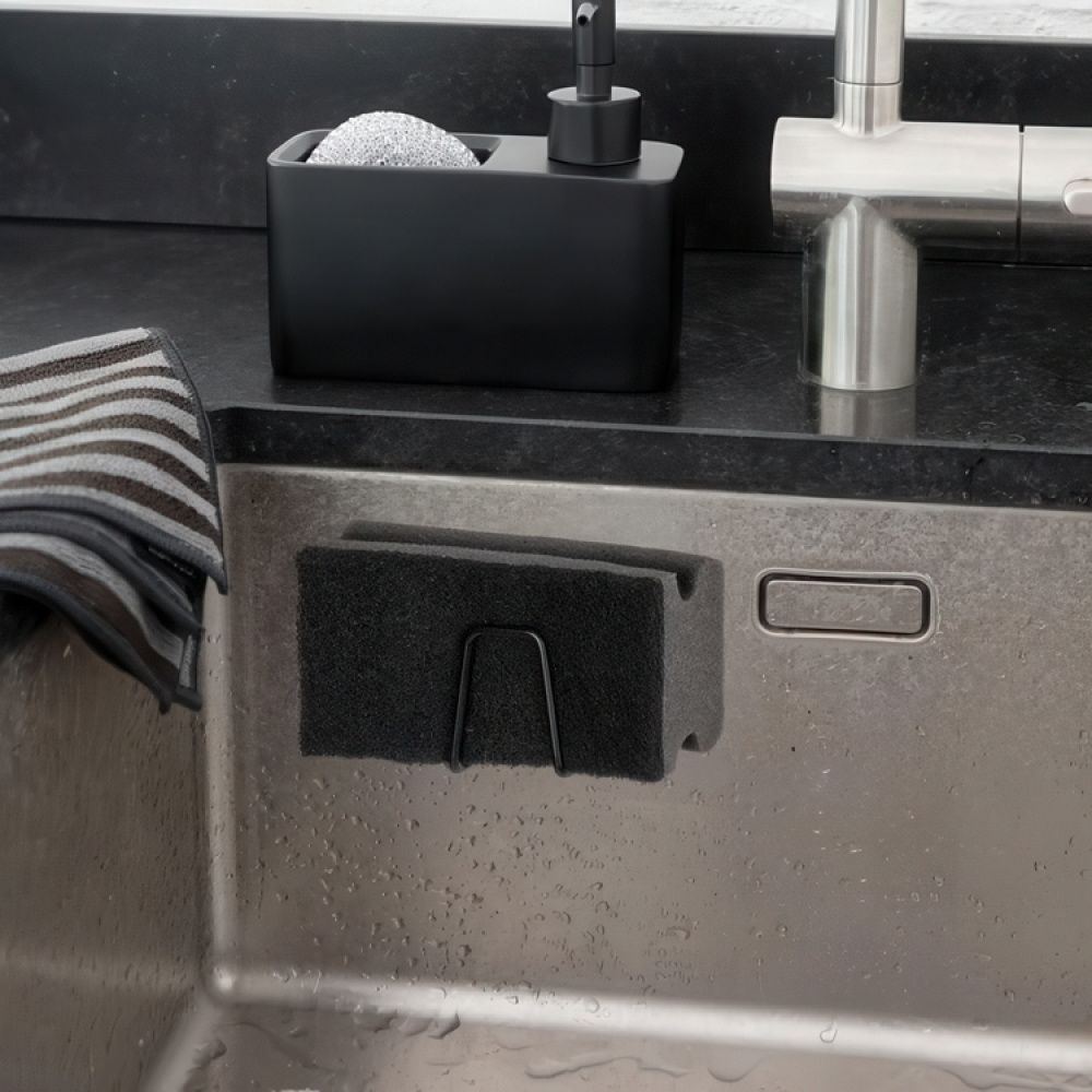 Självhäftande svamphållare i metall, UNIVERSAL HOOK, 5 x 5 cm, Svart i gruppen Förvaring / Badrumsförvaring hos SmartaSaker.se (42536)