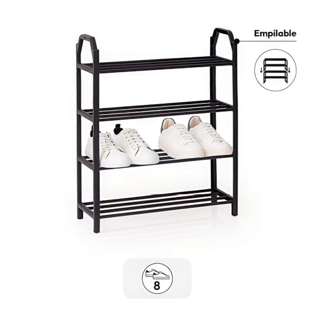 Skohylla för 8 par skor i metall och plast, SHOZY, 49,5 x 18,5 x H 64 cm, Svart i gruppen Förvaring / Hallförvaring / Skohyllor hos SmartaSaker.se (42554)