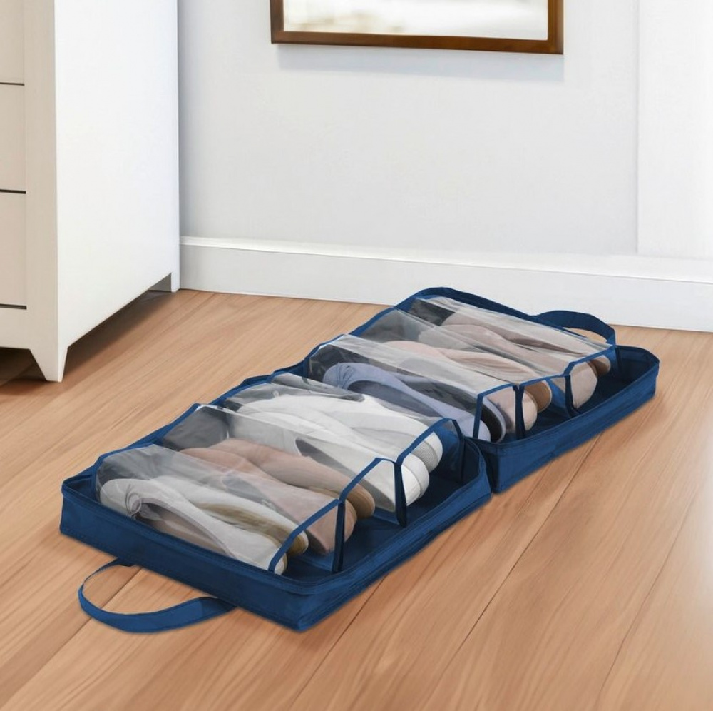 Skoväska för 6 par skor, BUSINES BLUE, 36,5 x 36,5 x 15,5 cm , Blå i gruppen Förvaring / Garderobsförvaring / Skoförvaring hos SmartaSaker.se (42589)