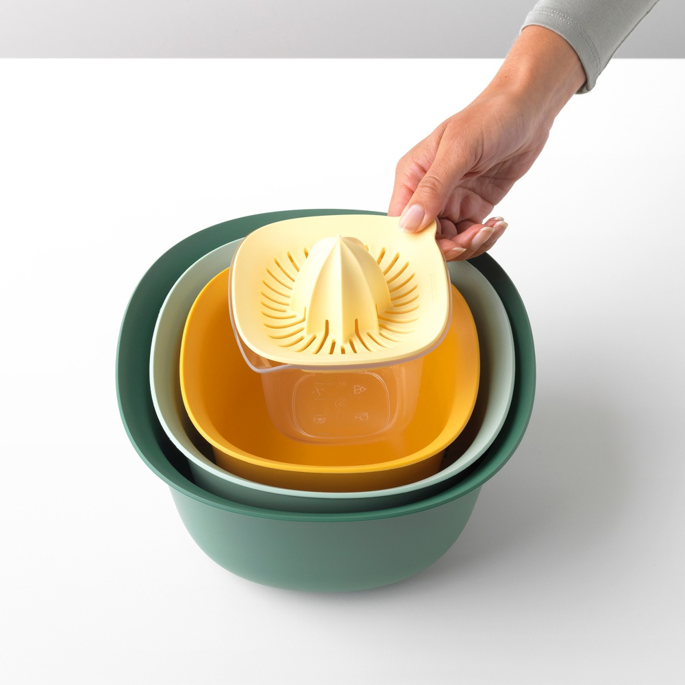 Skålar och durkslag, 4 delar, BRABANTIA MIXING BOWL SET, 25 x 25 x H 14 cm , Grön / Gul i gruppen Förvaring / Köksförvaring hos SmartaSaker.se (42640)