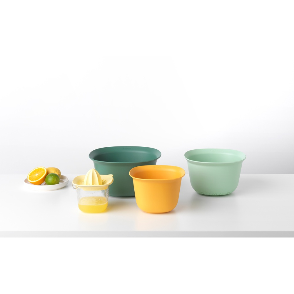 Skålar och durkslag, 4 delar, BRABANTIA MIXING BOWL SET, 25 x 25 x H 14 cm , Grön / Gul i gruppen Förvaring / Köksförvaring hos SmartaSaker.se (42640)