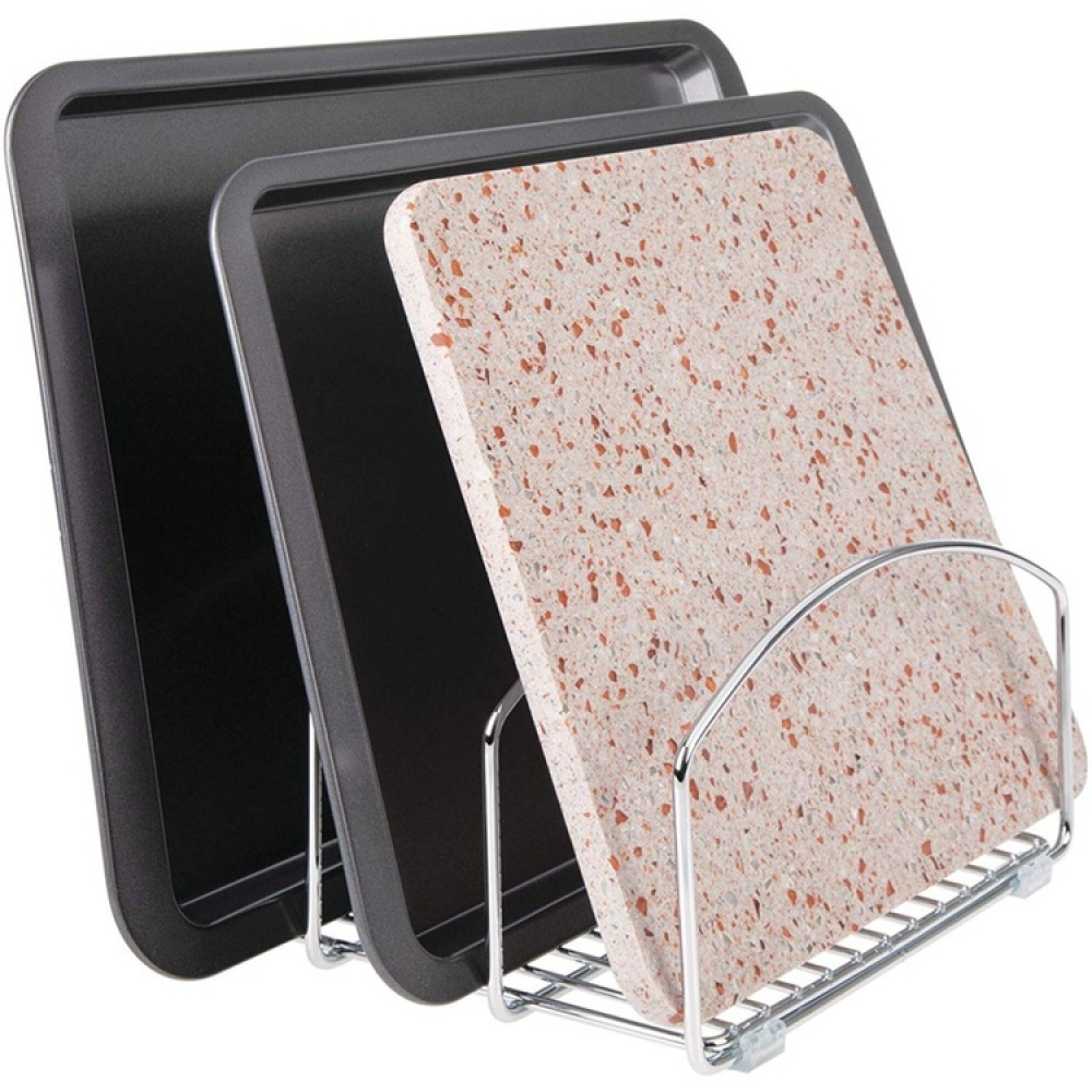 Skärbräde- & Brickförvaring, 3 Fack, CLASSICO, 21,6 cm x 25,4 cm x H 14,6 cm, Silver i gruppen Förvaring / Köksförvaring / Organisera köksskåp hos SmartaSaker.se (42643)