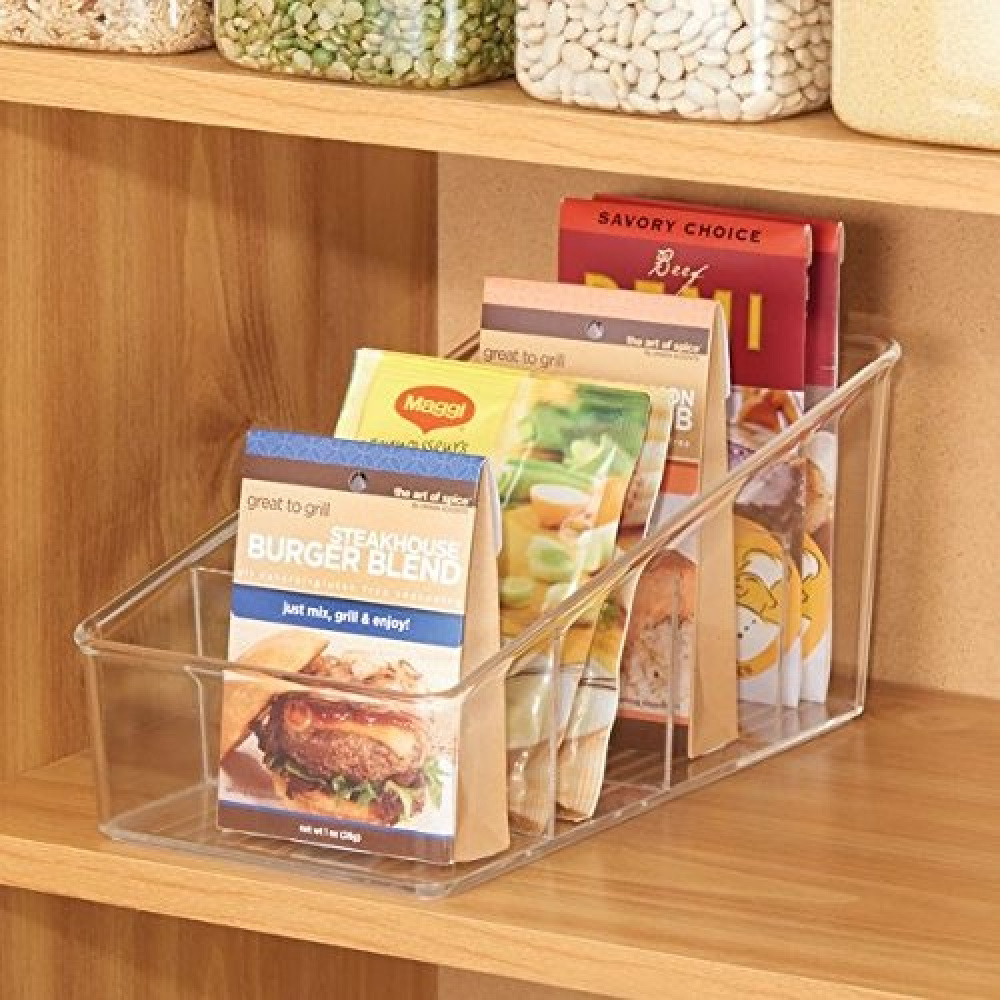 Sluttande Låda för kryddpåsar, bred, Fyra fack, COOKING PACKETS ORGANIZER, 15,2 x 26,7 cm, Transparent i gruppen Förvaring / Köksförvaring / Förvaringslådor och burkar hos SmartaSaker.se (42649)