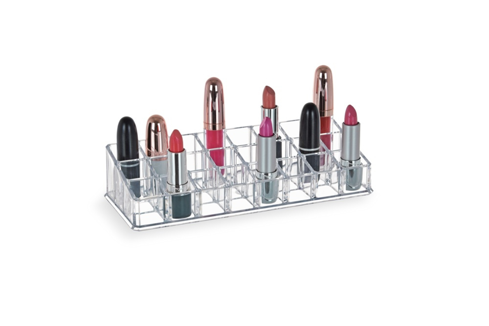 Sminkställ för Läppstift, 24 fack, LIVING LIPSTICK ORGANIZER, 22,7 x 9 x H 5 cm, Klar akryl i gruppen Förvaring / Badrumsförvaring / Sminkförvaring hos SmartaSaker.se (42660)