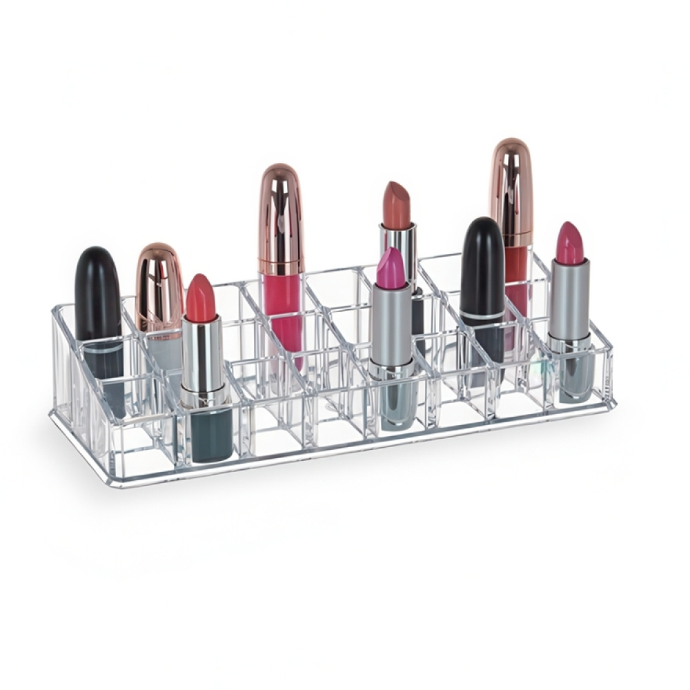 Sminkställ för Läppstift, 24 fack, LIVING LIPSTICK ORGANIZER, 22,7 x 9 x H 5 cm, Klar akryl i gruppen Förvaring / Badrumsförvaring / Sminkförvaring hos SmartaSaker.se (42660)