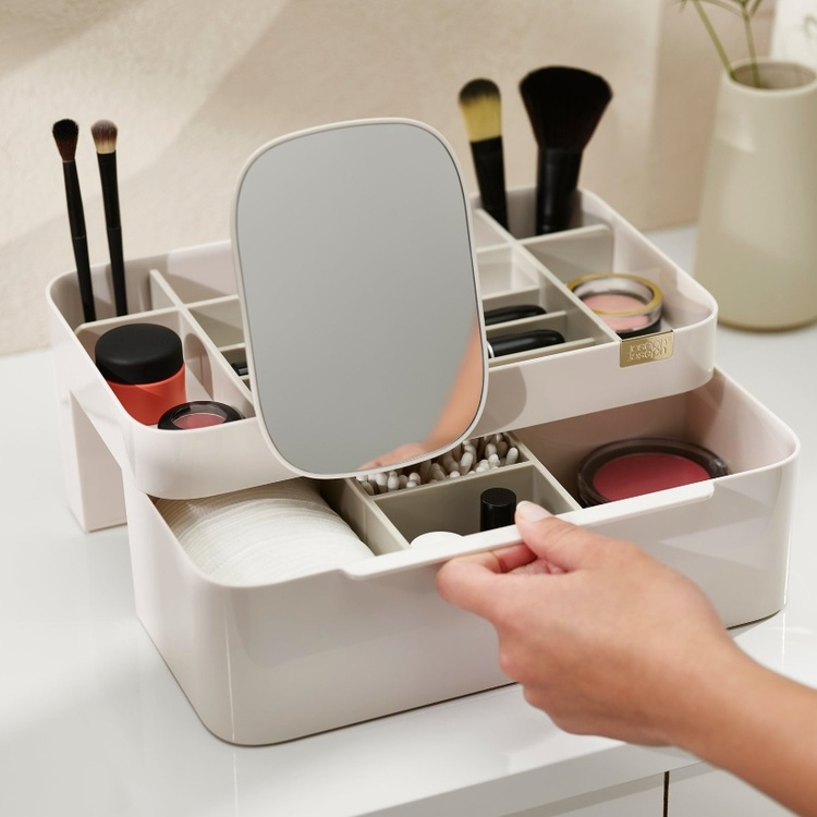 Sminkställ med låda och spegel, VIVA LARGE COSMETIC ORGANISER, Joseph Joseph, Benvit i gruppen Förvaring / Badrumsförvaring hos SmartaSaker.se (42674)