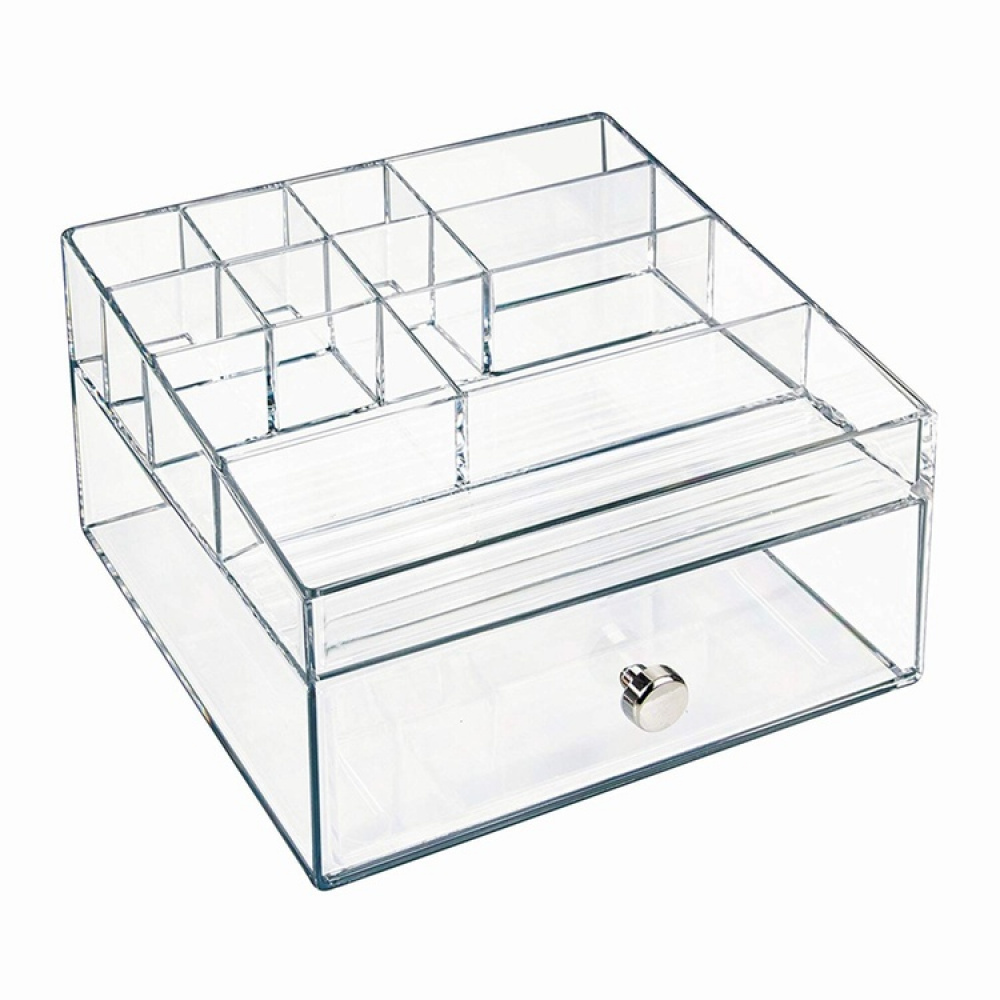 Sminkställ med låda, ID CLARITY MAKE UP DRAWER ORGANISER, 16,5 x 16,5 x H 10 cm, Klar i gruppen Förvaring / Badrumsförvaring / Sminkförvaring hos SmartaSaker.se (42675)