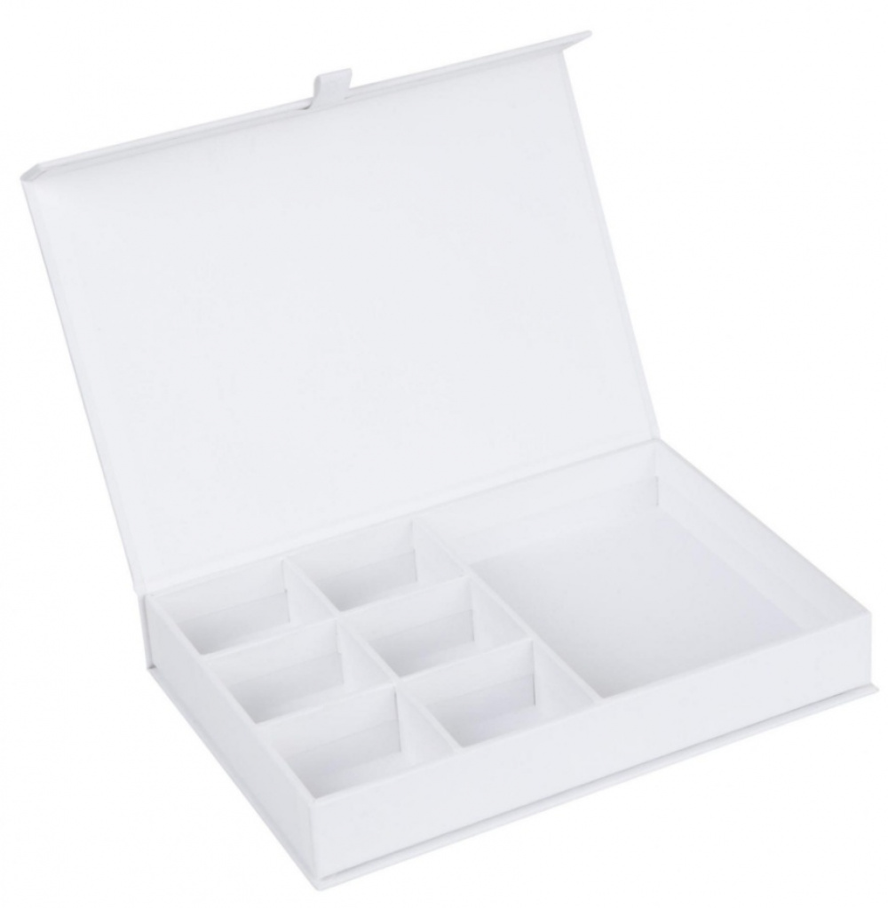 Smyckesask med 7 fack, magnetlås, BIGSO JOLIE, 26,5 x 19 x H 5 cm, Vit i gruppen Förvaring / Sovrumsförvaring / Smyckesförvaring hos SmartaSaker.se (42684)