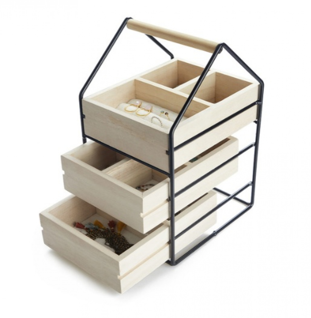 Smyckeskrin, WOODEN HOUSE, 19,5 x 17 x H 30 cm, Natur / Svart i gruppen Förvaring / Badrumsförvaring / Sminkförvaring hos SmartaSaker.se (42714)