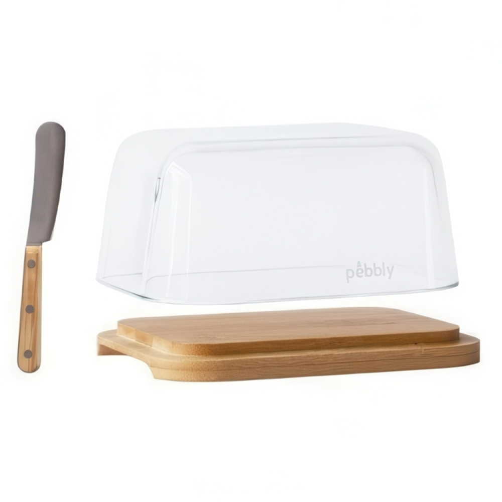 Smörask i bambu och glas, PEBBLY BEURRIER, 16,5 x 12 x H 8,5 cm. Klar / Natur i gruppen Förvaring / Köksförvaring / Kylskåpsförvaring hos SmartaSaker.se (42718)