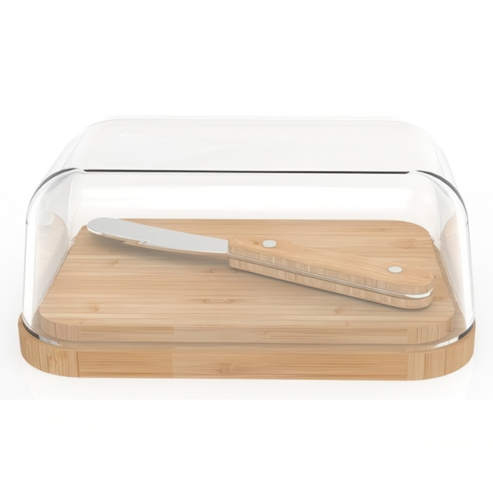 Smörask i bambu och glas, PEBBLY BEURRIER, 16,5 x 12 x H 8,5 cm. Klar / Natur i gruppen Förvaring / Köksförvaring / Kylskåpsförvaring hos SmartaSaker.se (42718)