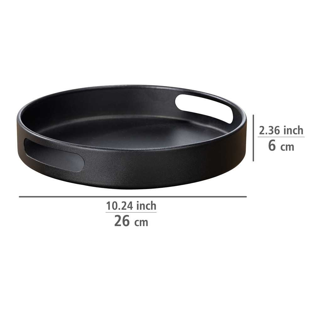 Snurrbricka i metall, Hög kant med handtag, ROTATING TRAY, Ã˜ 26 x H 6 cm, Svart i gruppen Förvaring / Köksförvaring / Organisera köksskåp / Kryddställ hos SmartaSaker.se (42732)