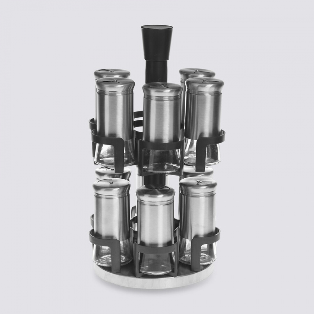Snurrställ för Kryddor, 12 burkar, REVOLVING SPICE RACK, Ø 20 x H 34,2 cm , Grå / Silver / Klar i gruppen Förvaring / Köksförvaring / Organisera köksskåp / Kryddställ hos SmartaSaker.se (42754)