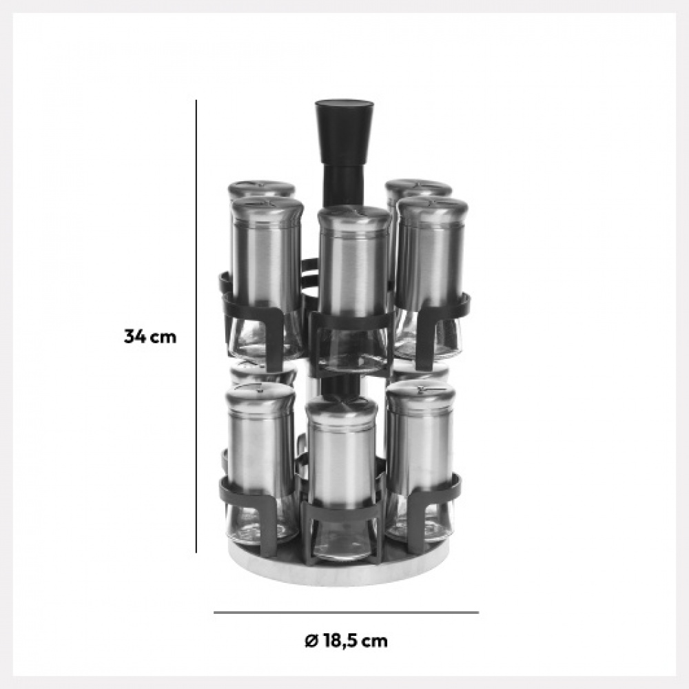 Snurrställ för Kryddor, 12 burkar, REVOLVING SPICE RACK, Ø 20 x H 34,2 cm , Grå / Silver / Klar i gruppen Förvaring / Köksförvaring / Organisera köksskåp / Kryddställ hos SmartaSaker.se (42754)