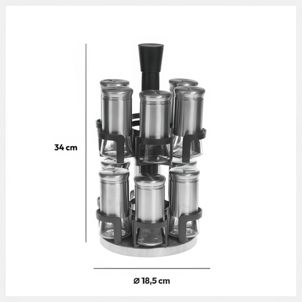 Snurrställ för Kryddor, 12 burkar, REVOLVING SPICE RACK, Ø 20 x H 34,2 cm , Grå / Silver / Klar i gruppen Förvaring / Köksförvaring / Organisera köksskåp / Kryddhyllor hos SmartaSaker.se (42754)