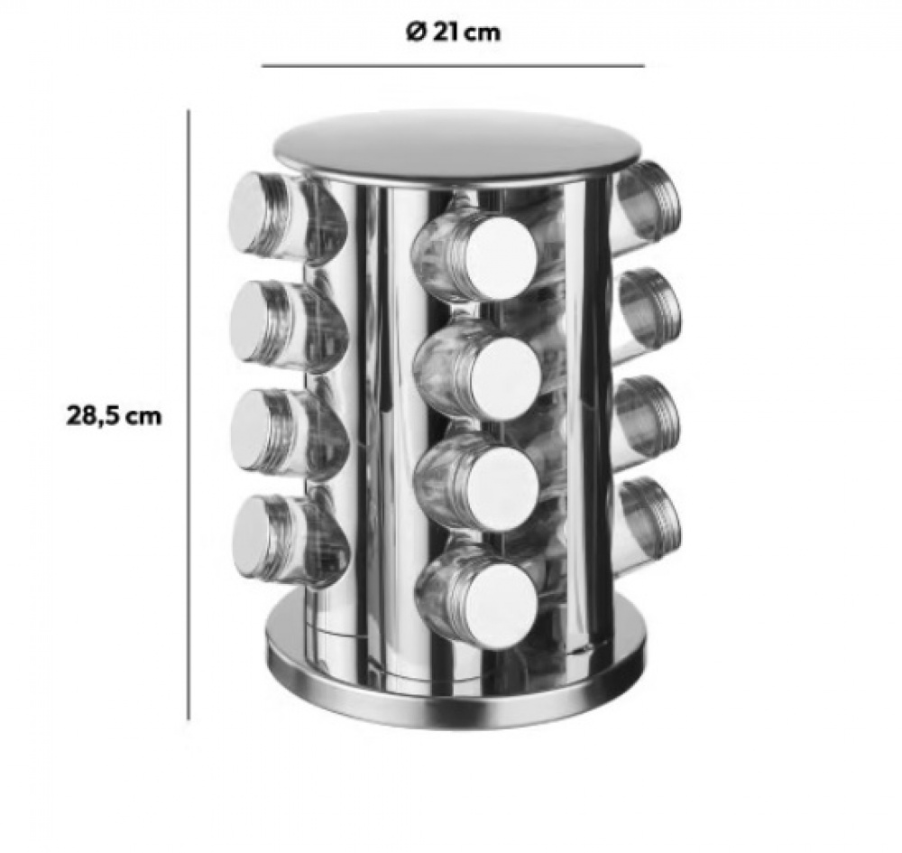Snurrställ för Kryddor, 16 burkar, ROTATING SPICE RACK, Ø 21 x H 28,5 cm , Silver / Klar i gruppen Förvaring / Köksförvaring / Organisera köksskåp / Kryddställ hos SmartaSaker.se (42755)