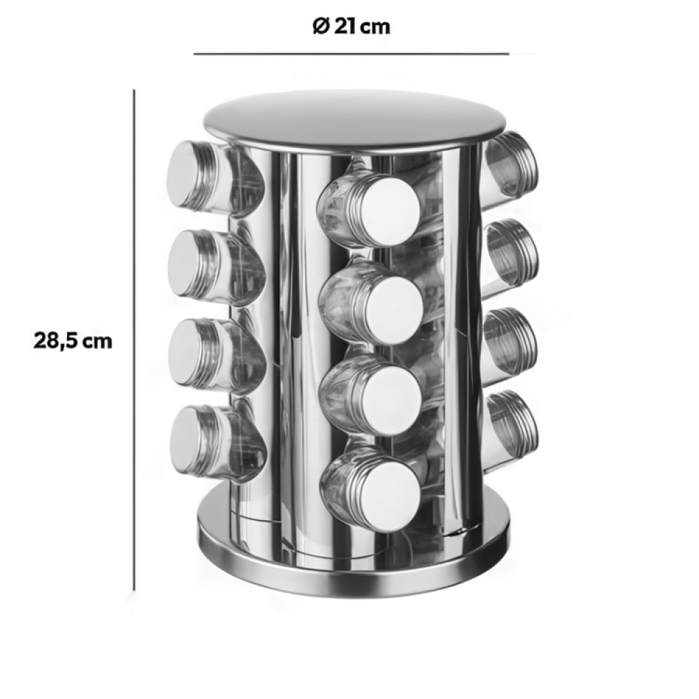 Snurrställ för Kryddor, 16 burkar, ROTATING SPICE RACK, Ø 21 x H 28,5 cm , Silver / Klar i gruppen Förvaring / Köksförvaring / Organisera köksskåp / Kryddhyllor hos SmartaSaker.se (42755)