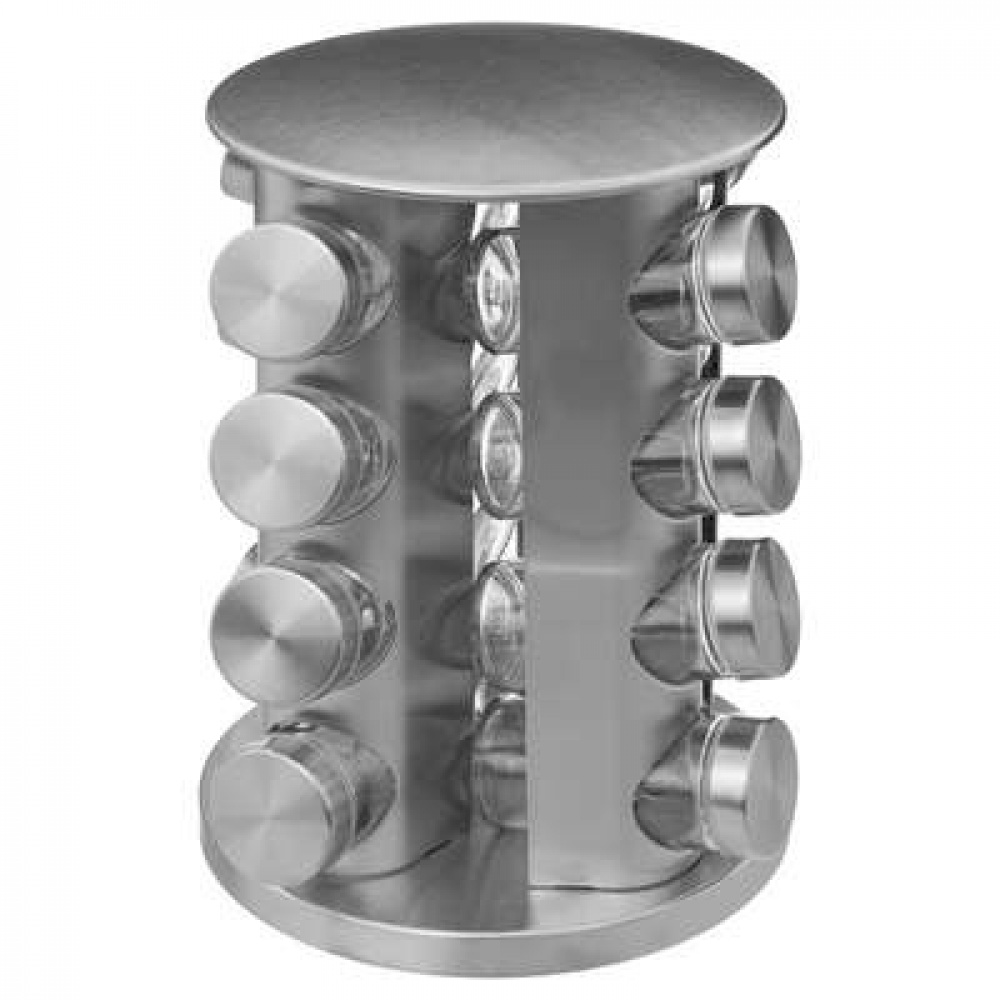 Snurrställ för Kryddor, 16 burkar, ROTATING SPICE RACK, Ø 21 x H 28,5 cm , Silver / Klar i gruppen Förvaring / Köksförvaring / Organisera köksskåp / Kryddställ hos SmartaSaker.se (42755)