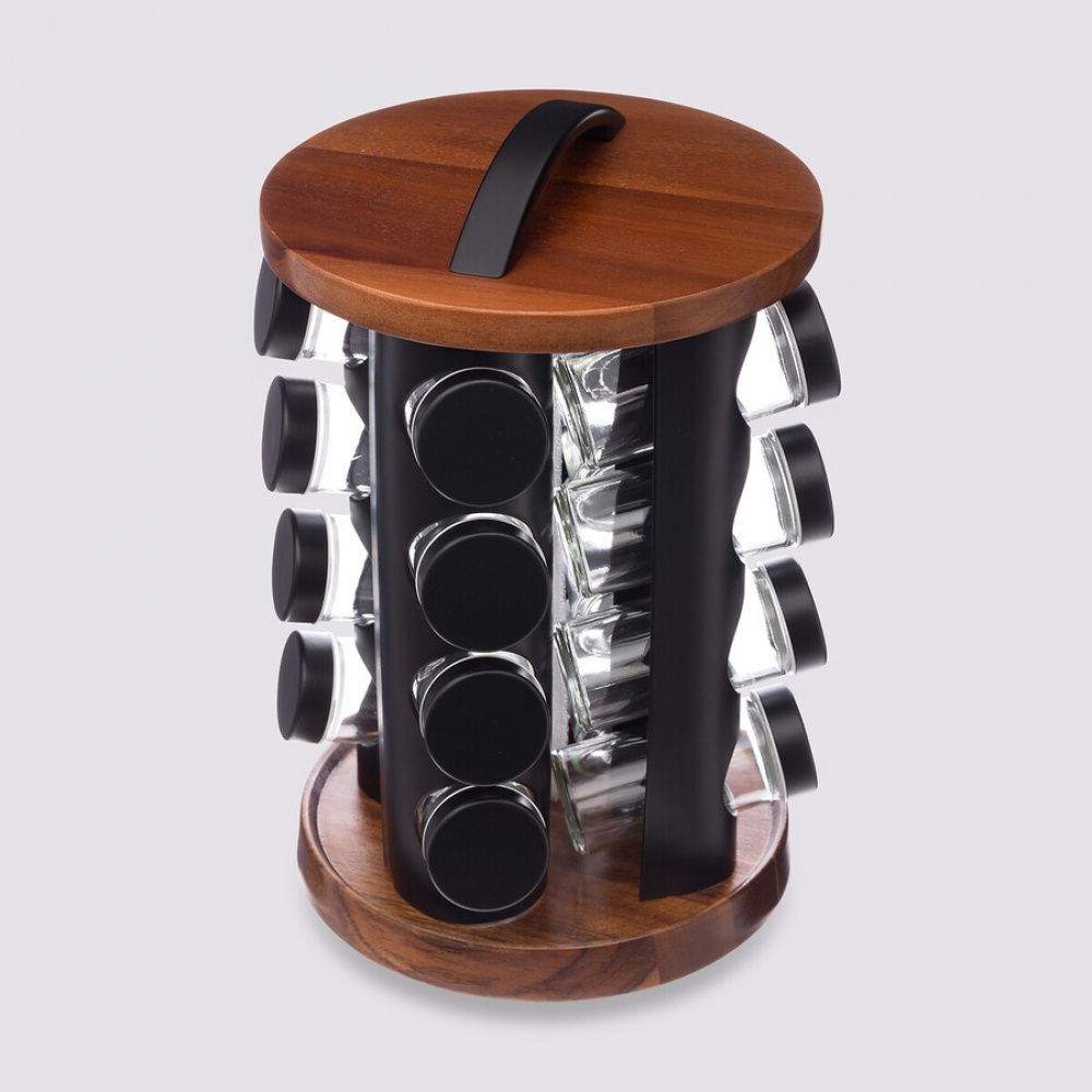 Snurrställ för Kryddor, 16 burkar, ACACIA ROTATING SPICE RACK, Ã˜ 20 x H 31,5 cm, Brun i gruppen Förvaring / Köksförvaring / Organisera köksskåp / Kryddställ hos SmartaSaker.se (42757)