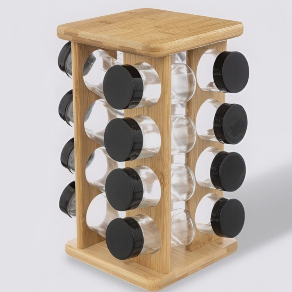 Snurrställ för Kryddor, 16 burkar, ALL BAMBOO SQUARE ROTATING SPICE RACK, 18 x 18 x H 29 cm, Natur i gruppen Förvaring / Köksförvaring / Organisera köksskåp / Kryddhyllor hos SmartaSaker.se (42758)