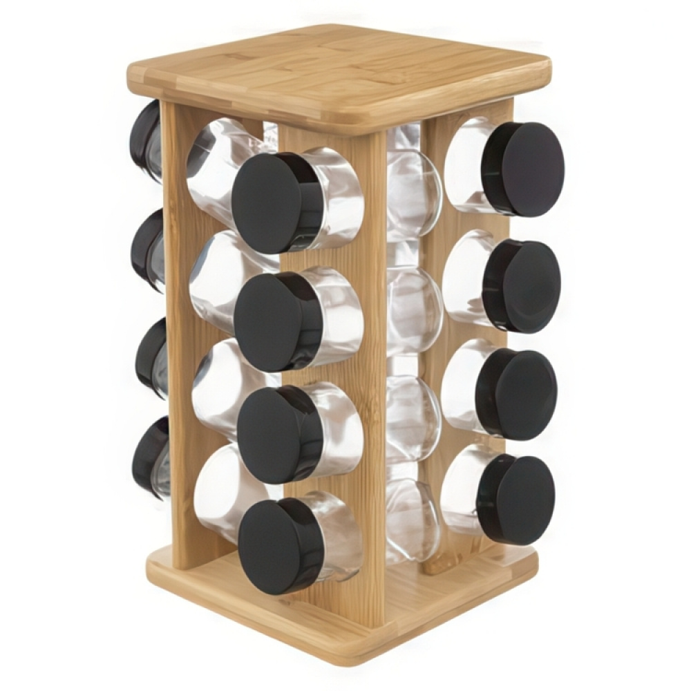 Snurrställ för Kryddor, 16 burkar, ALL BAMBOO SQUARE ROTATING SPICE RACK, 18 x 18 x H 29 cm, Natur i gruppen Förvaring / Köksförvaring / Organisera köksskåp / Kryddhyllor hos SmartaSaker.se (42758)