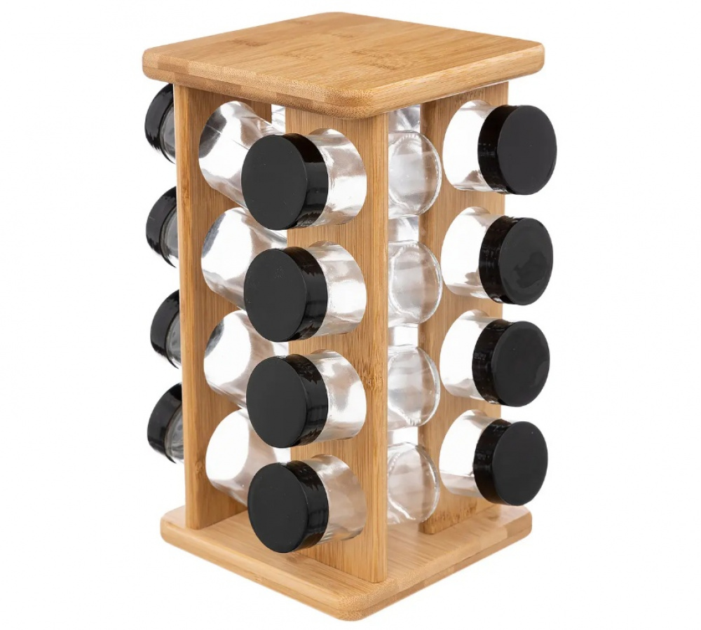 Snurrställ för Kryddor, 16 burkar, ALL BAMBOO SQUARE ROTATING SPICE RACK, 18 x 18 x H 29 cm, Natur i gruppen Förvaring / Köksförvaring / Organisera köksskåp / Kryddställ hos SmartaSaker.se (42758)