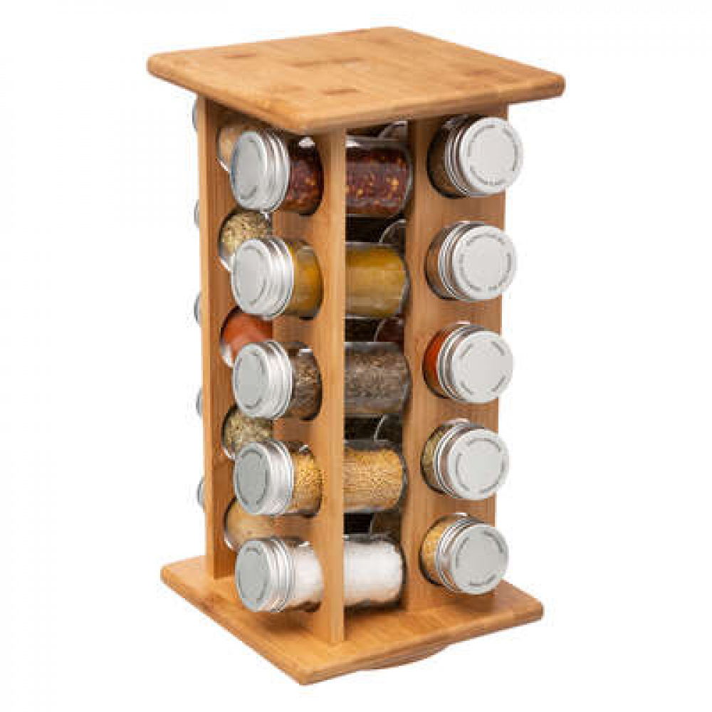 Snurrställ med Kryddor, 20 burkar, LARGE BAMBOO SQUARE ROTATING SPICE RACK, 18 x 18 x H 34 cm, Natur i gruppen Förvaring / Köksförvaring / Organisera köksskåp / Kryddställ hos SmartaSaker.se (42759)