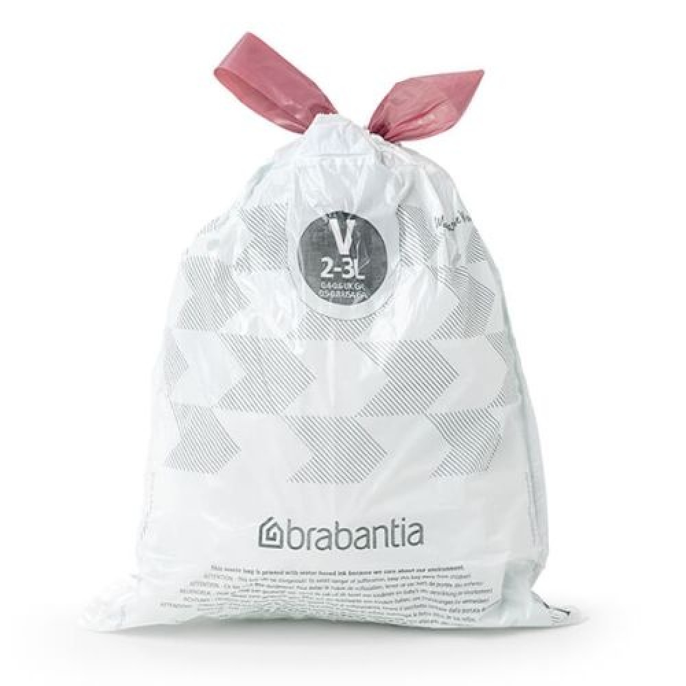 Soppåsar med dragband, 2-3 L, 10 st, BRABANTIA BIN LINERS CODE V, Vit / Vinröd i gruppen Förvaring / Städförvaring och sopsortering / Sopsortering hos SmartaSaker.se (42767)