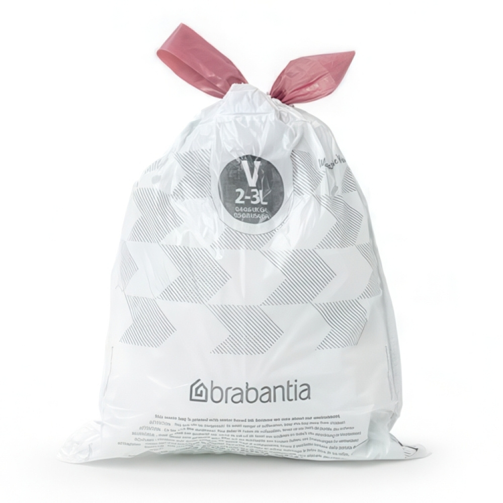 Soppåsar med dragband, 2-3 L, 10 st, BRABANTIA BIN LINERS CODE V, Vit / Vinröd i gruppen Förvaring / Städförvaring och sopsortering / Sopsortering hos SmartaSaker.se (42767)