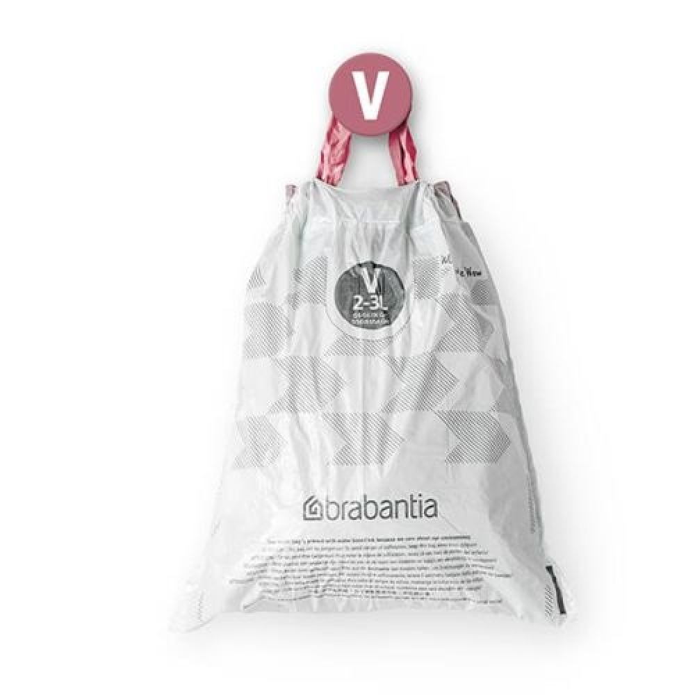 Soppåsar med dragband, 2-3 L, 10 st, BRABANTIA BIN LINERS CODE V, Vit / Vinröd i gruppen Förvaring / Städförvaring och sopsortering / Sopsortering hos SmartaSaker.se (42767)