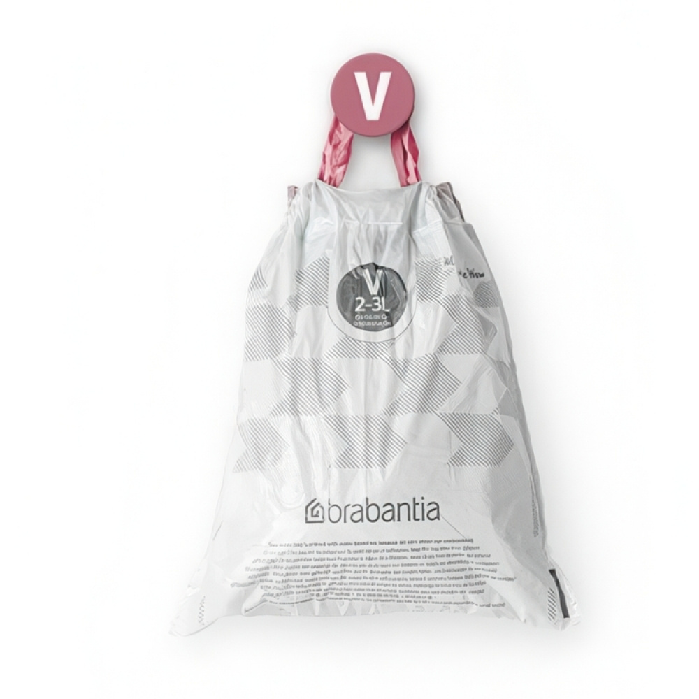 Soppåsar med dragband, 2-3 L, 10 st, BRABANTIA BIN LINERS CODE V, Vit / Vinröd i gruppen Förvaring / Städförvaring och sopsortering / Sopsortering hos SmartaSaker.se (42767)