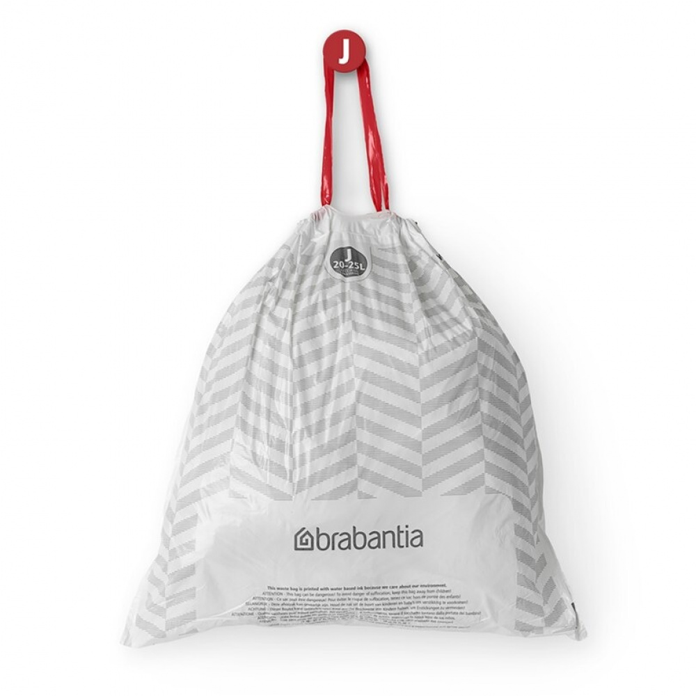 Soppåsar med dragband, Extra starka, 20-25 L, 40 st, BRABANTIA BIN LINERS CODE J, Vit / Röd i gruppen Förvaring / Städförvaring och sopsortering / Sopsortering hos SmartaSaker.se (42769)
