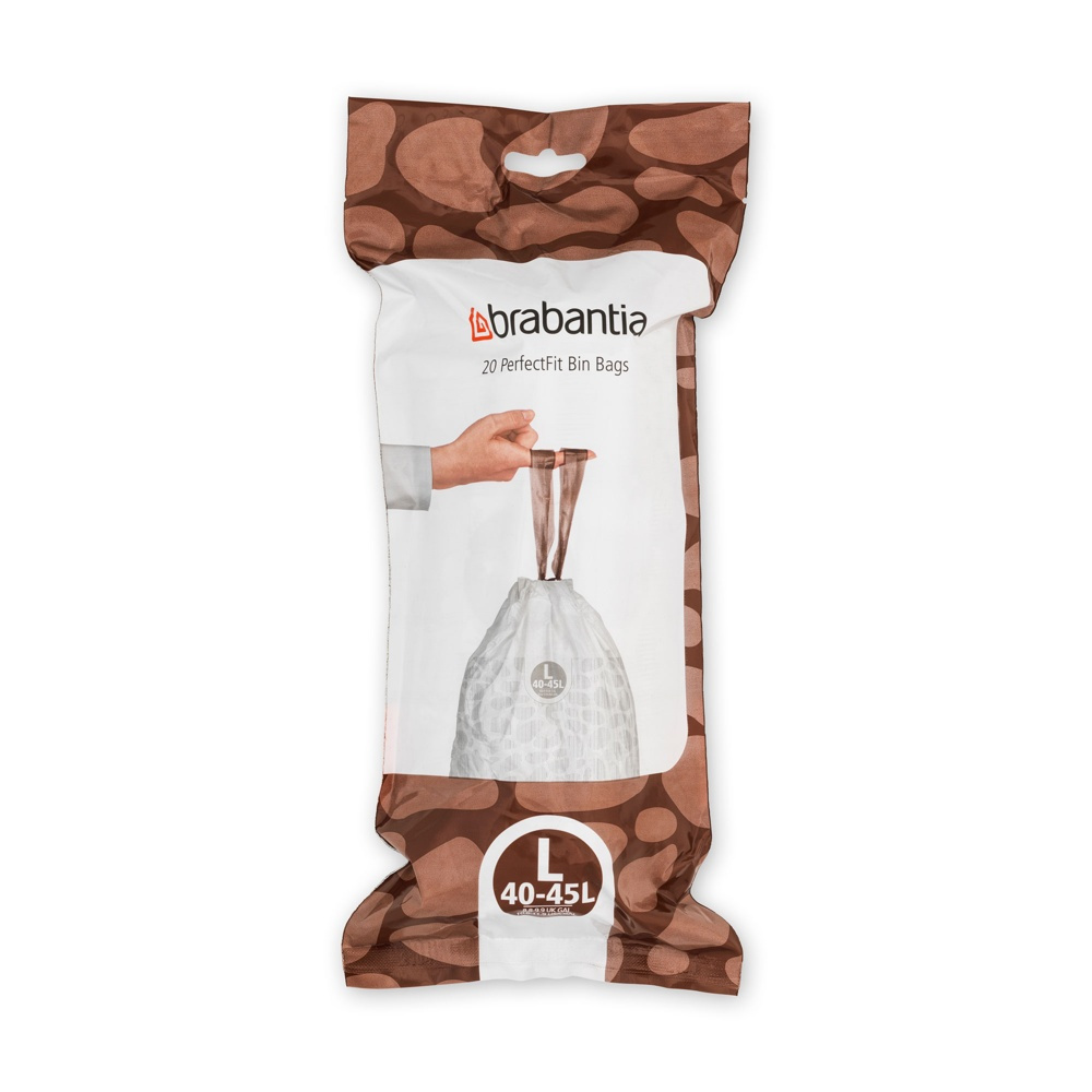 Soppåsar med dragband, Extra starka, 40 - 45 L, 20 st, BRABANTIA BIN LINERS CODE L, Vit / Brun i gruppen Förvaring / Städförvaring och sopsortering / Sopsortering hos SmartaSaker.se (42770)