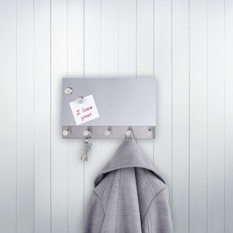 Spegel / Magnetisk anslagstavla, med krokar, WENKO, 30 x H 19cm, Silver i gruppen Förvaring / Hallförvaring / Krokar och hängare hos SmartaSaker.se (42794)