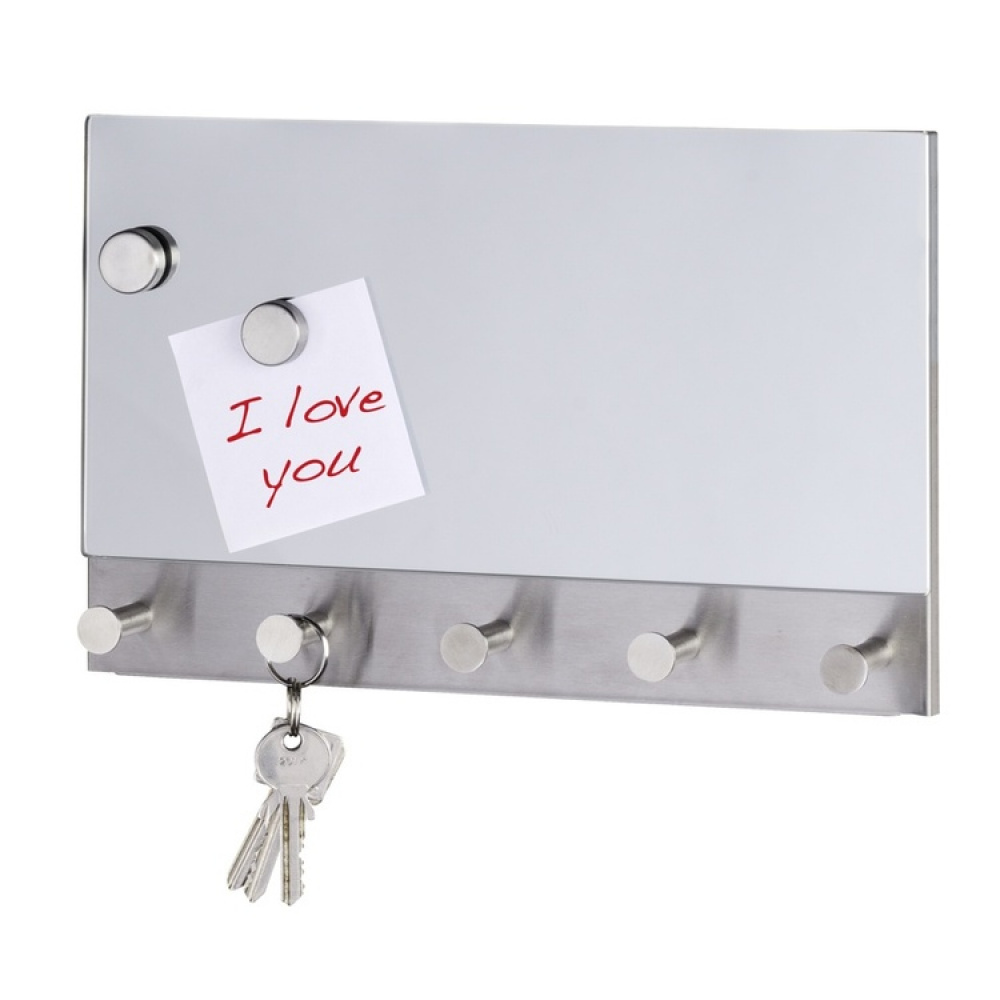 Spegel / Magnetisk anslagstavla, med krokar, WENKO, 30 x H 19cm, Silver i gruppen Förvaring / Hallförvaring / Krokar och hängare hos SmartaSaker.se (42794)