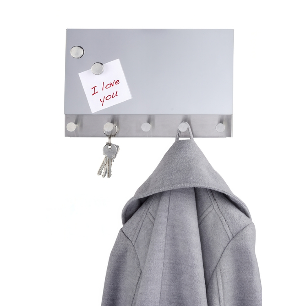 Spegel / Magnetisk anslagstavla, med krokar, WENKO, 30 x H 19cm, Silver i gruppen Förvaring / Hallförvaring / Krokar och hängare hos SmartaSaker.se (42794)