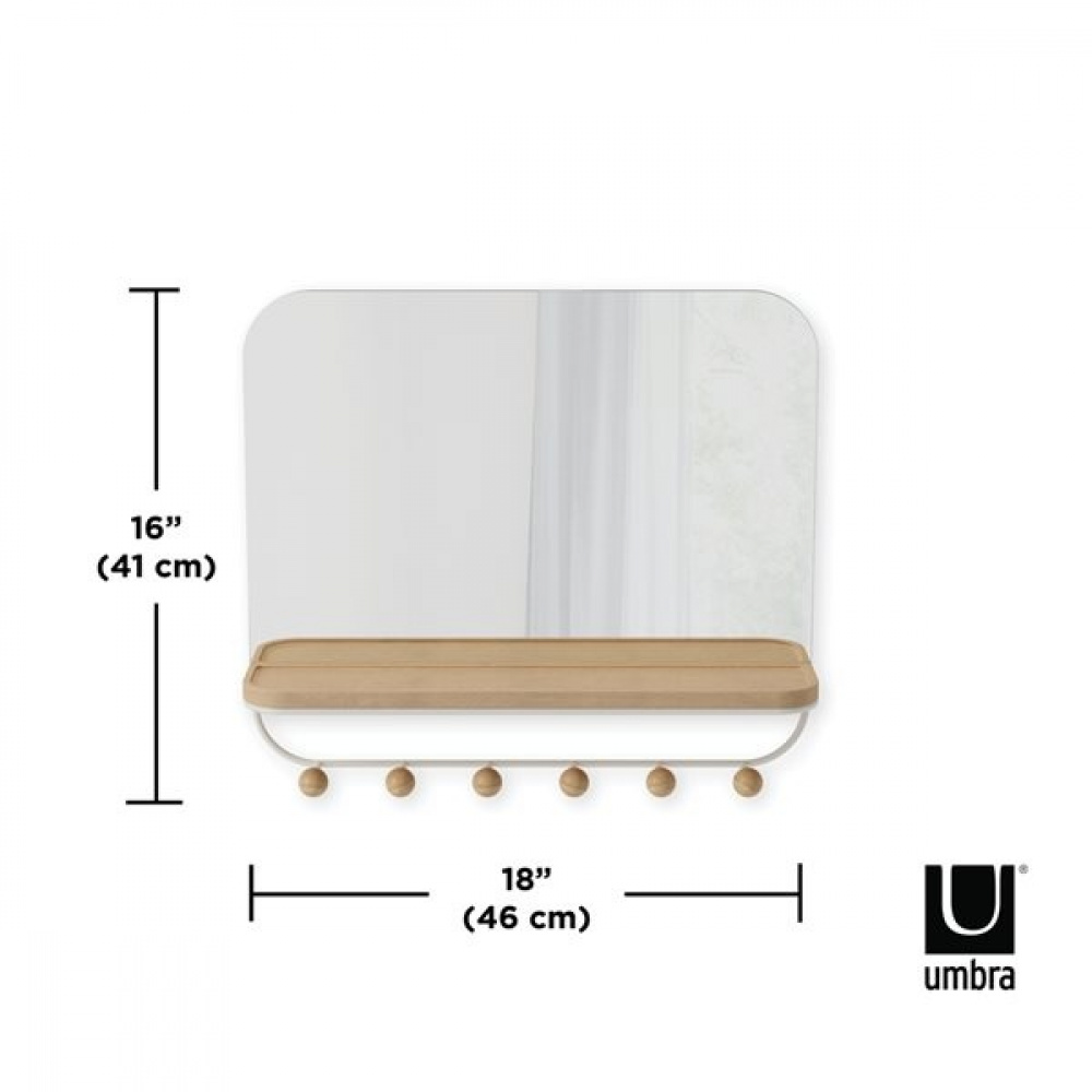 Spegel med Hylla och 6 krokar, ESTIQUE, Umbra, 46 x 10 x H 41 cm, Vit / Natur i gruppen Förvaring / Hallförvaring / Krokar och hängare hos SmartaSaker.se (42795)