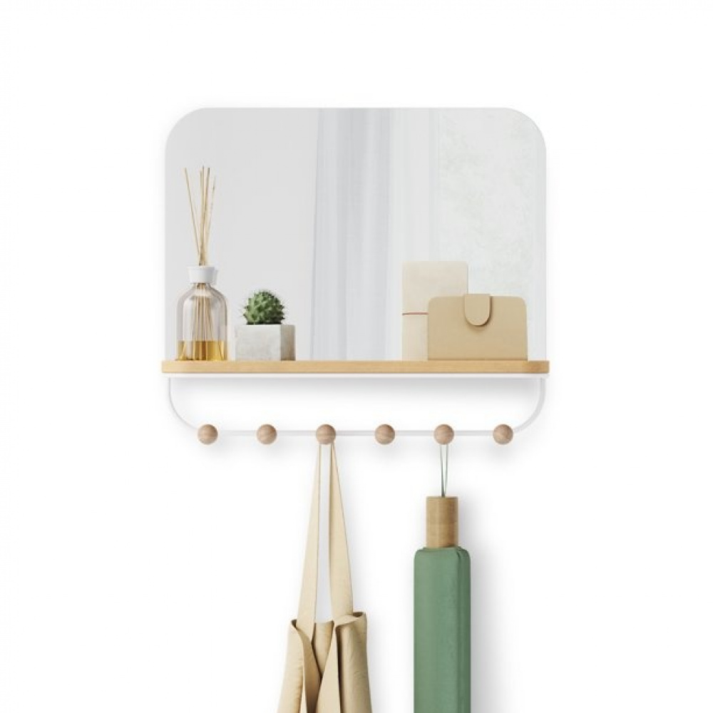 Spegel med Hylla och 6 krokar, ESTIQUE, Umbra, 46 x 10 x H 41 cm, Vit / Natur i gruppen Förvaring / Hallförvaring / Krokar och hängare hos SmartaSaker.se (42795)