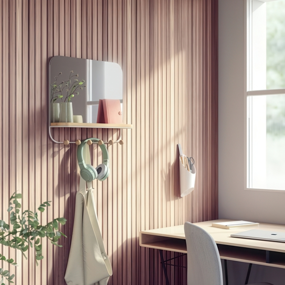 Spegel med Hylla och 6 krokar, ESTIQUE, Umbra, 46 x 10 x H 41 cm, Vit / Natur i gruppen Förvaring / Hallförvaring / Krokar och hängare hos SmartaSaker.se (42795)