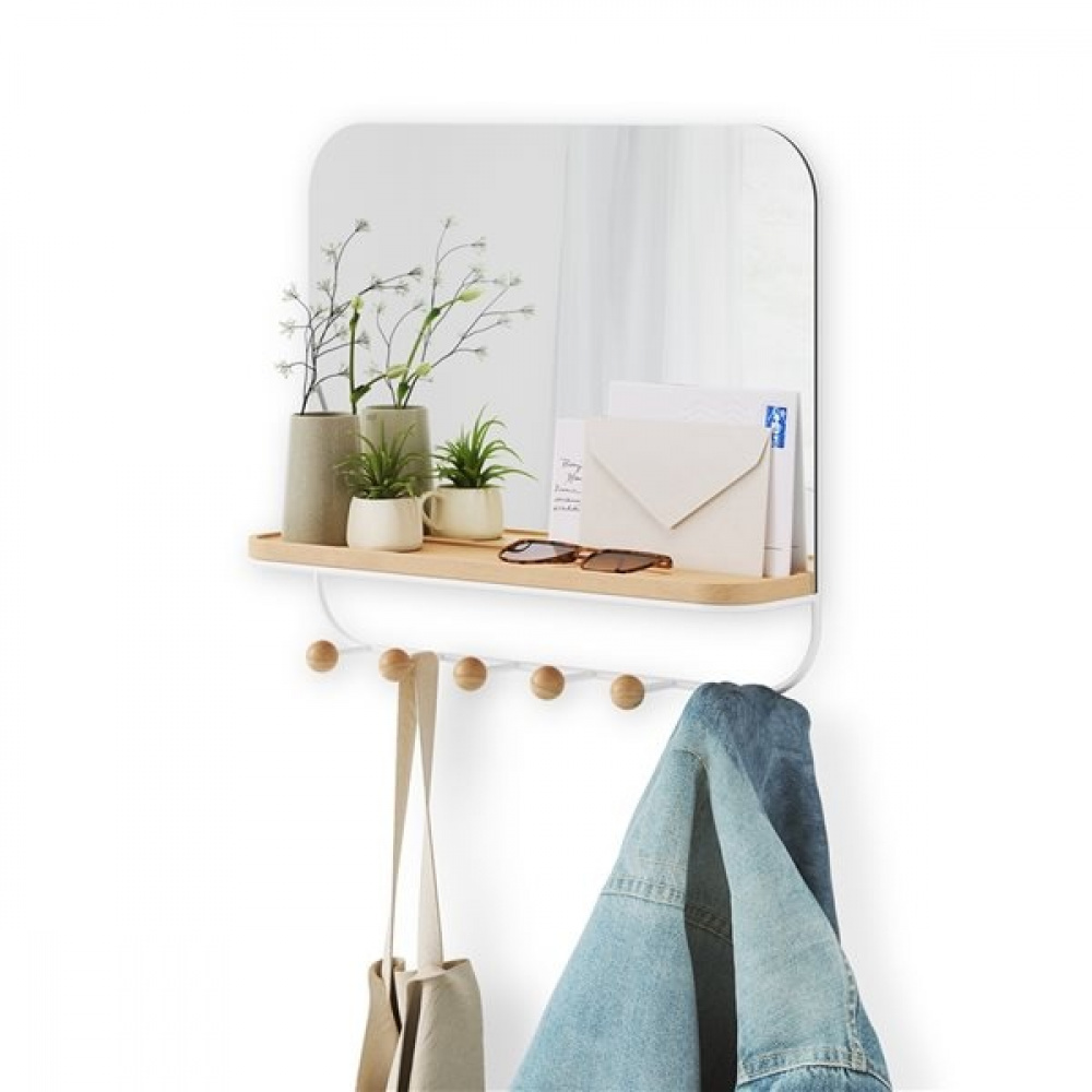 Spegel med Hylla och 6 krokar, ESTIQUE, Umbra, 46 x 10 x H 41 cm, Vit / Natur i gruppen Förvaring / Hallförvaring / Krokar och hängare hos SmartaSaker.se (42795)