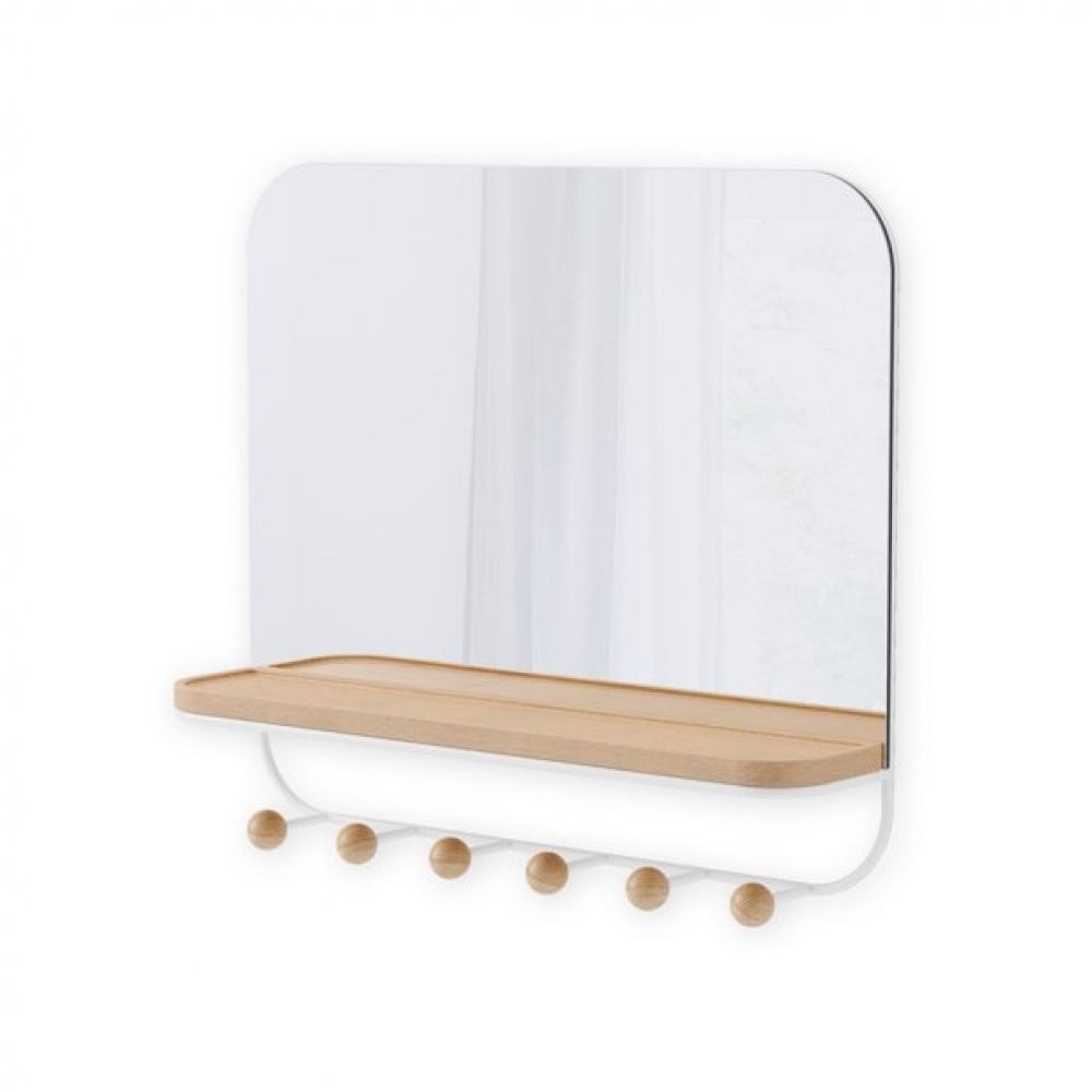 Spegel med Hylla och 6 krokar, ESTIQUE, Umbra, 46 x 10 x H 41 cm, Vit / Natur i gruppen Förvaring / Hallförvaring / Krokar och hängare hos SmartaSaker.se (42795)