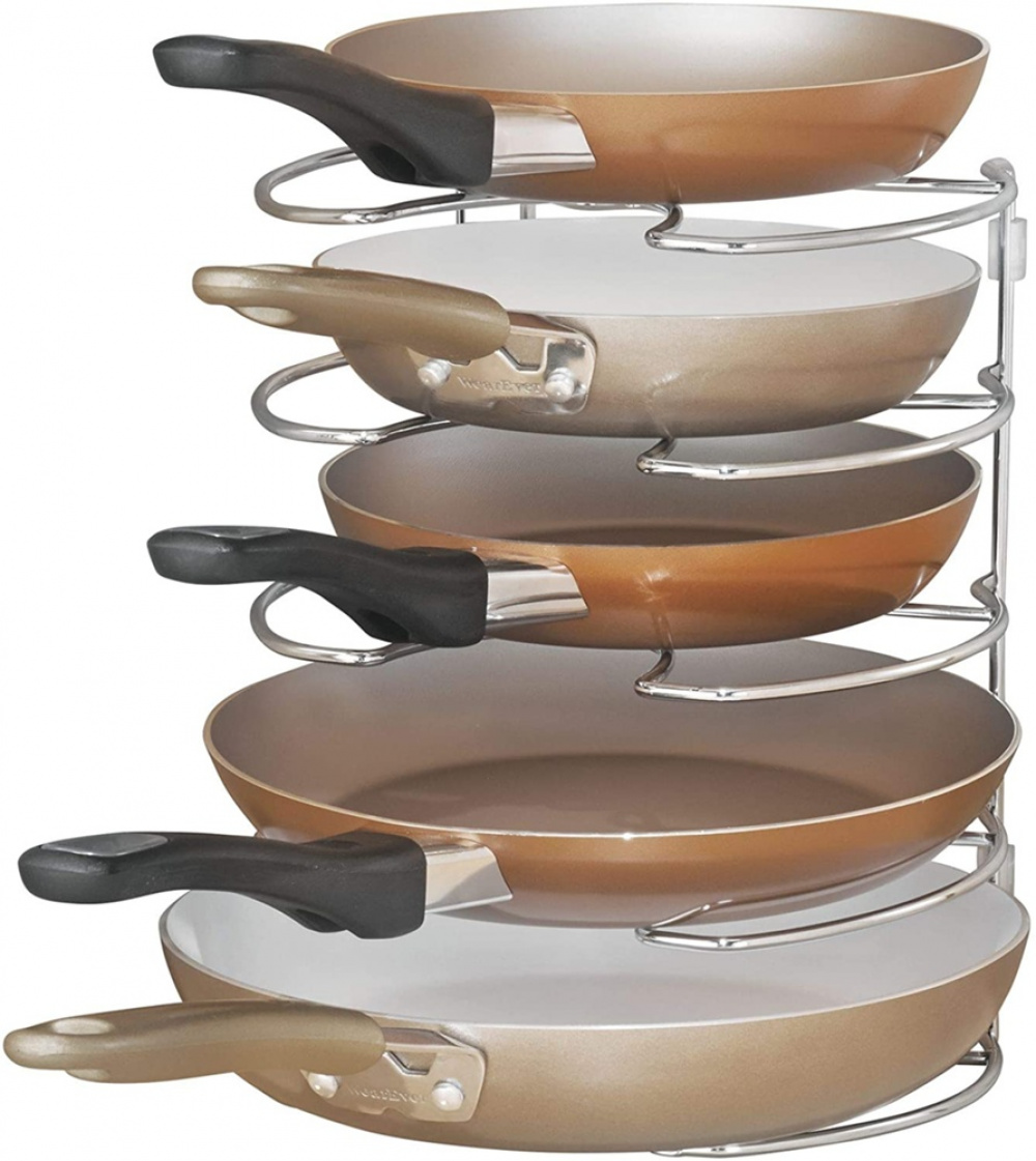 Stekpanneförvaring, Vertikal / Horisontal, 4 fack, CLASSICO SKILLET ORGANIZER, Silver i gruppen Förvaring / Köksförvaring / Organisera köksskåp hos SmartaSaker.se (42814)